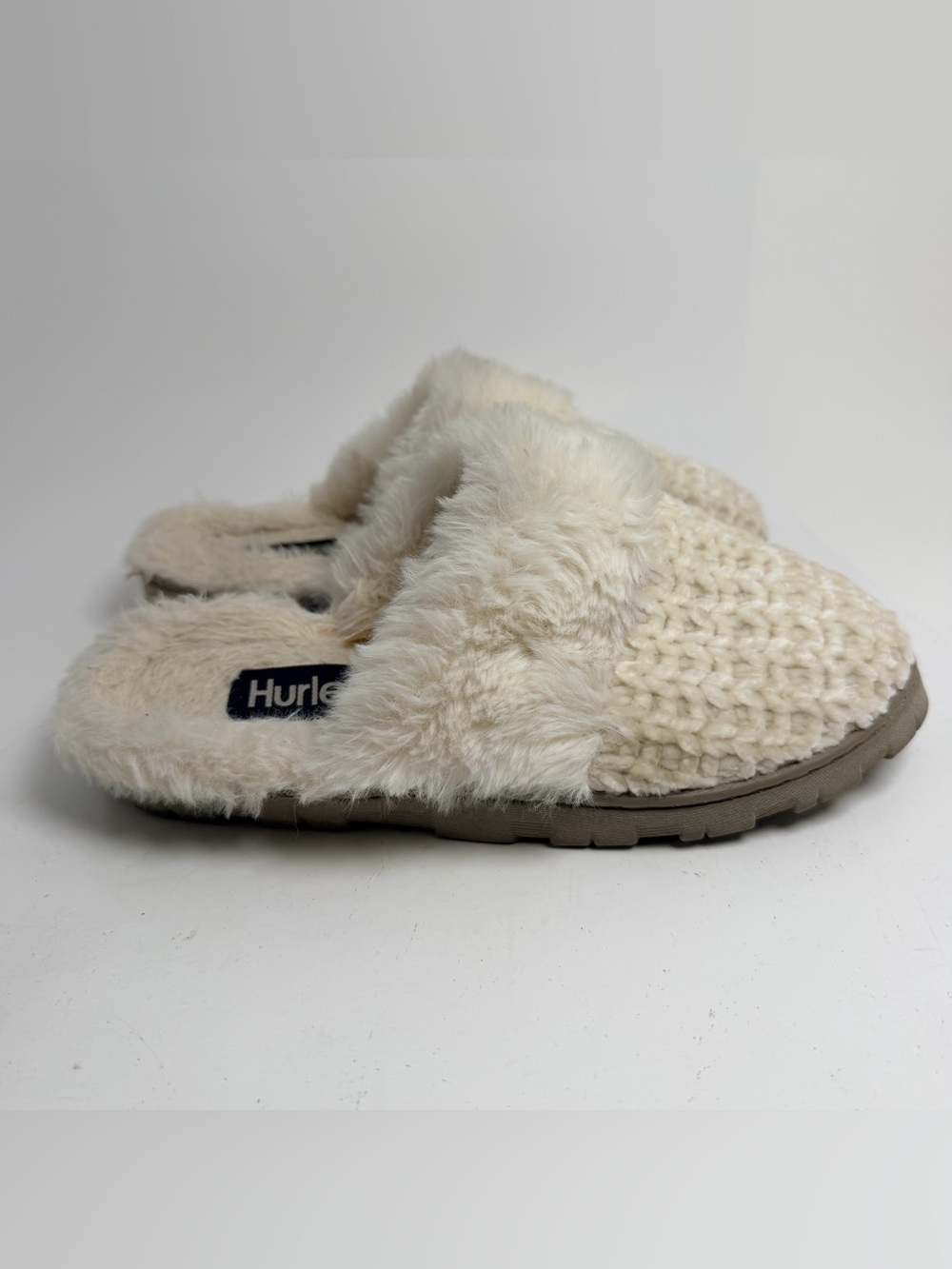 Hurley Cream Faux-Fur Knit Slide Slippers